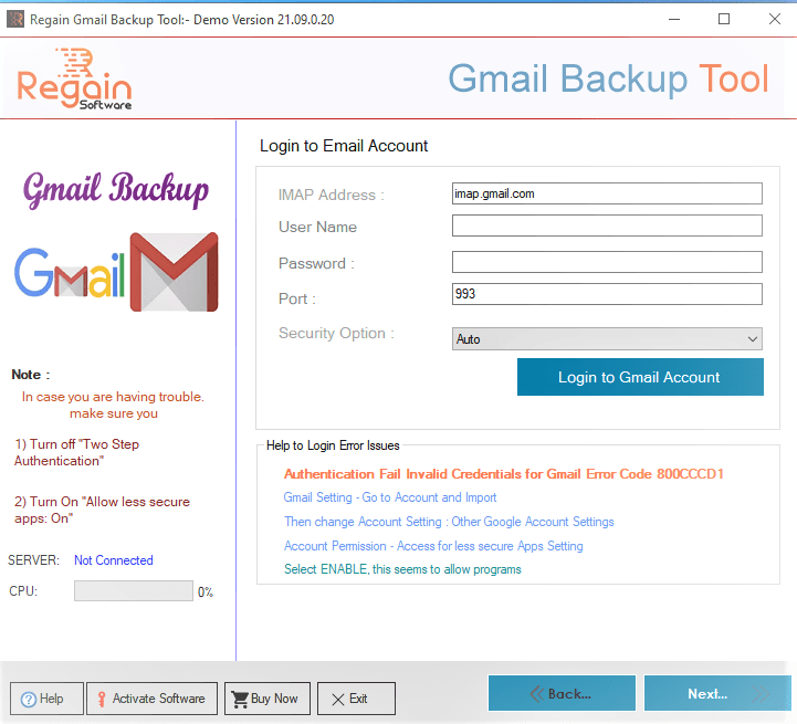 Import Gmail to Microsoft 365 tool - Step 1