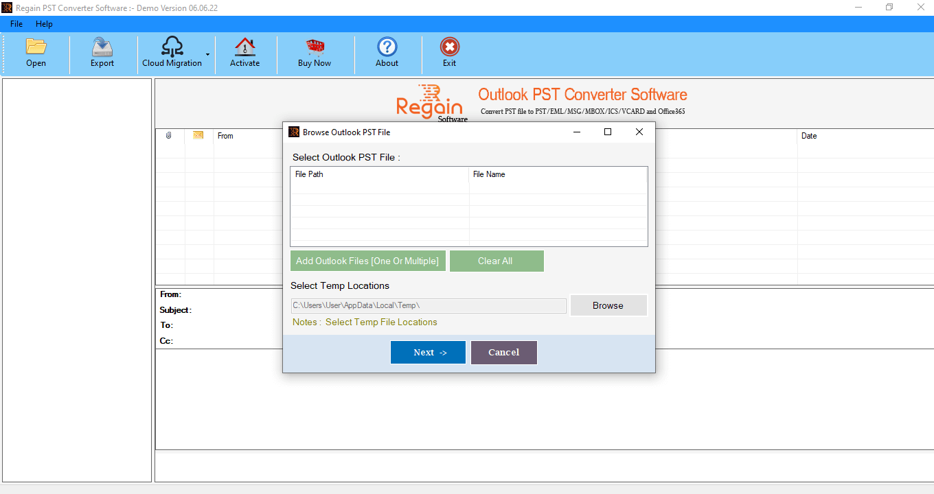 PST Converter tool - Step 1